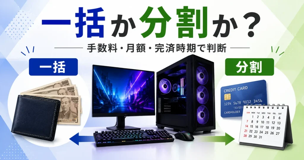 ゲーミングPCの一括払いと分割払いを比較するアイキャッチ