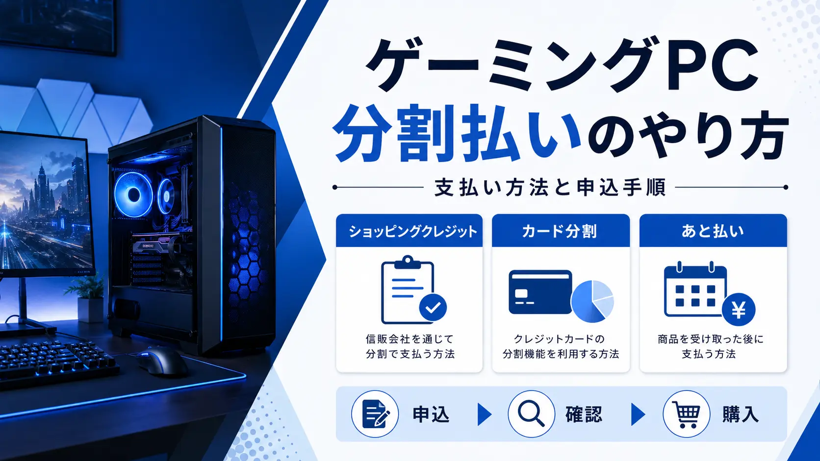 ゲーミングPCの分割払いのやり方と支払い方法・申込手順を解説するアイキャッチ画像