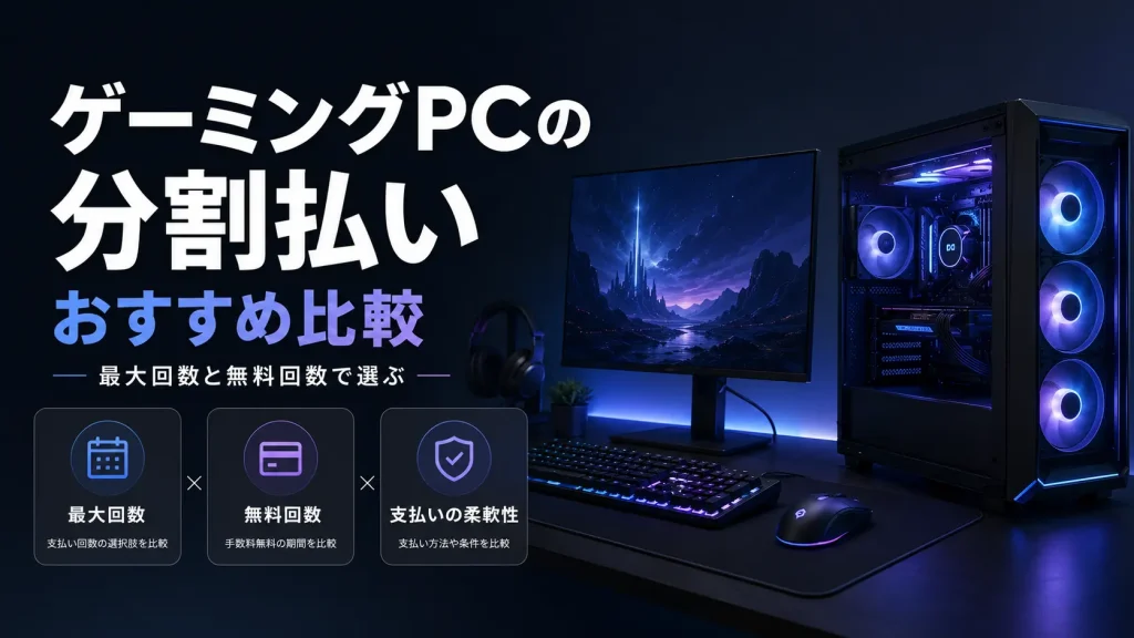 ゲーミングPCの分割払いを最大回数と無料回数で比較する記事のアイキャッチ